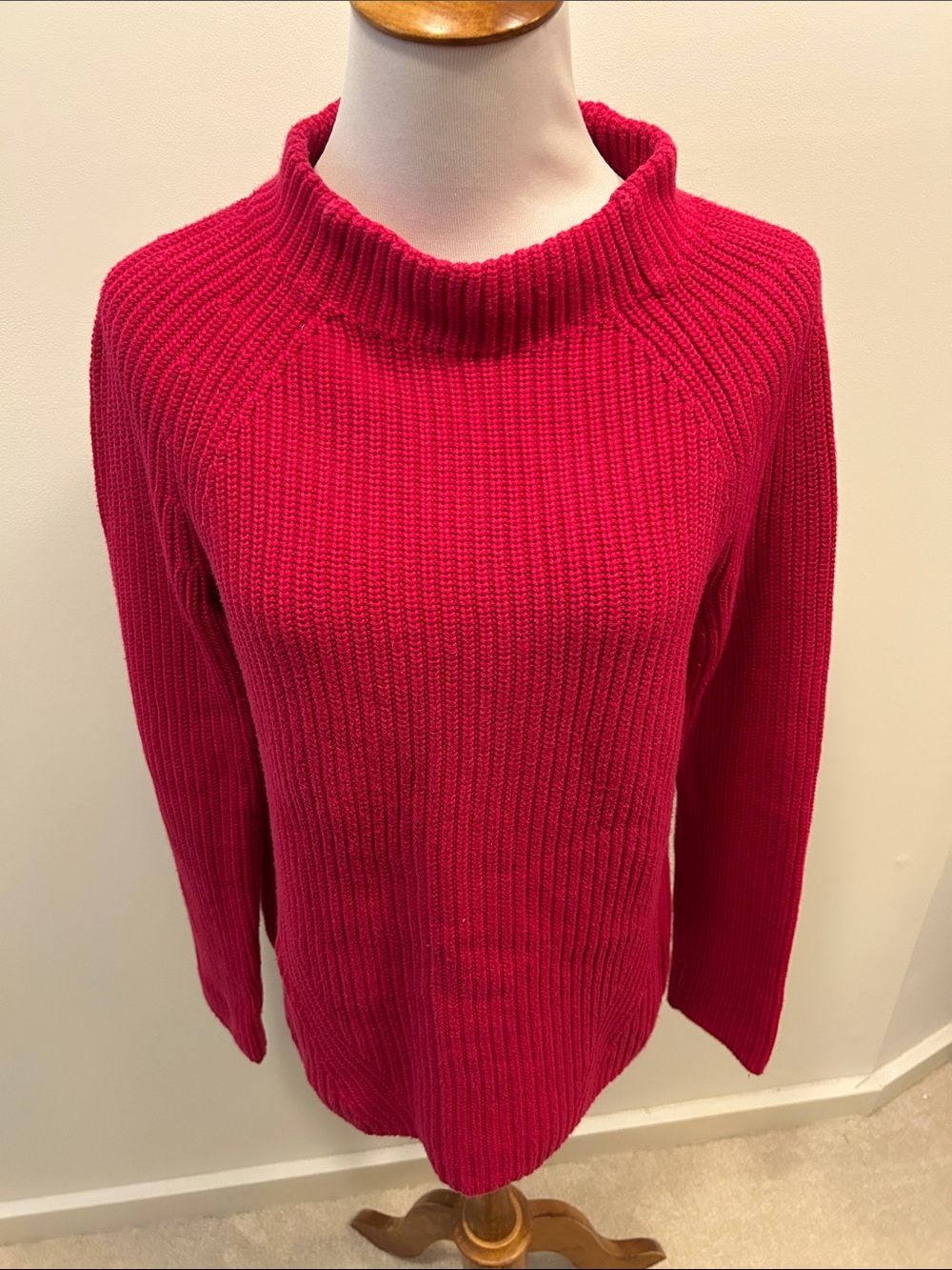 Lands End Women’s Ribbed Funnel Neck Sweater - Red